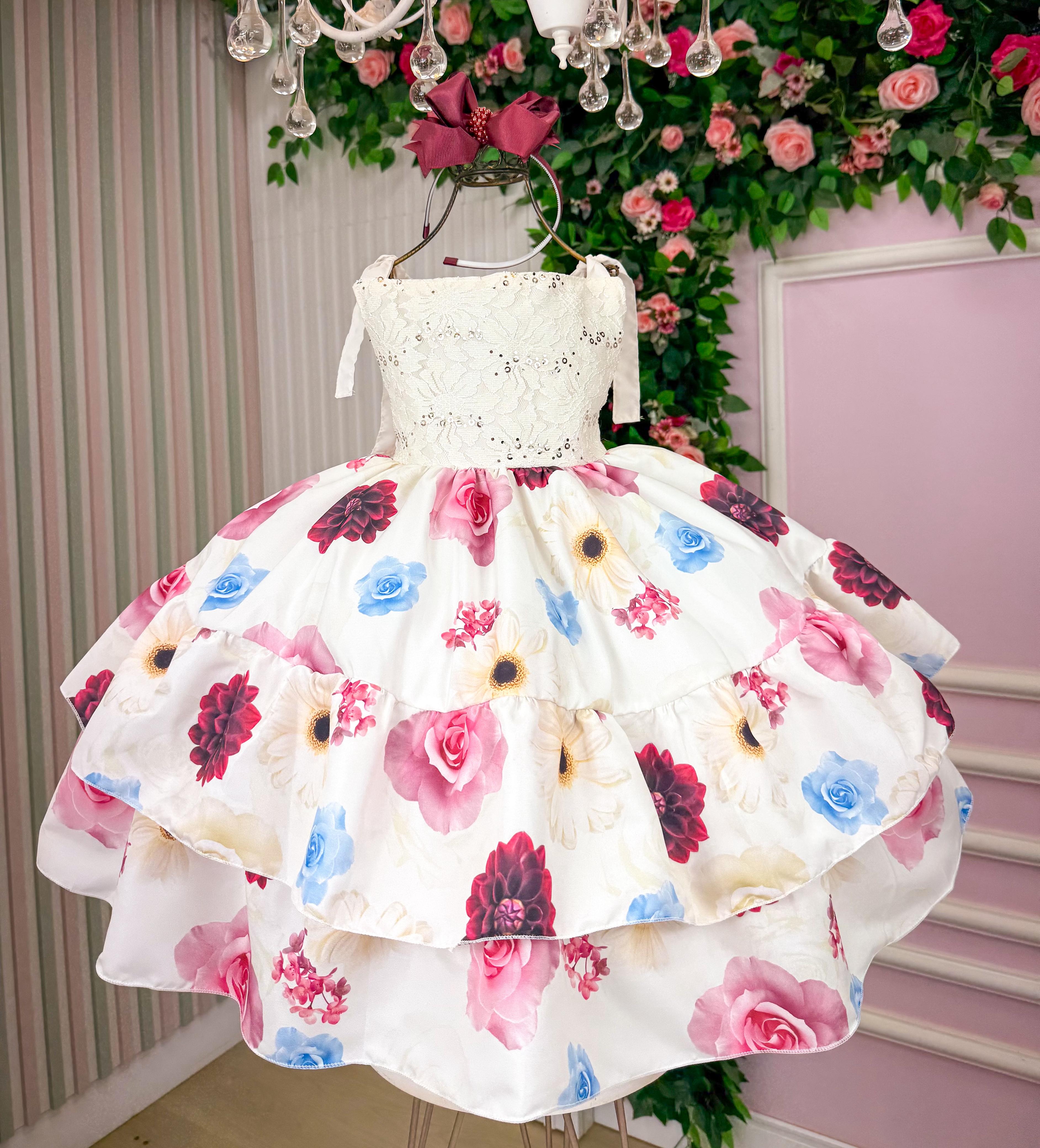 Vestido Giovanella Karine Off Florido Rosa (VESTGVKROFR)