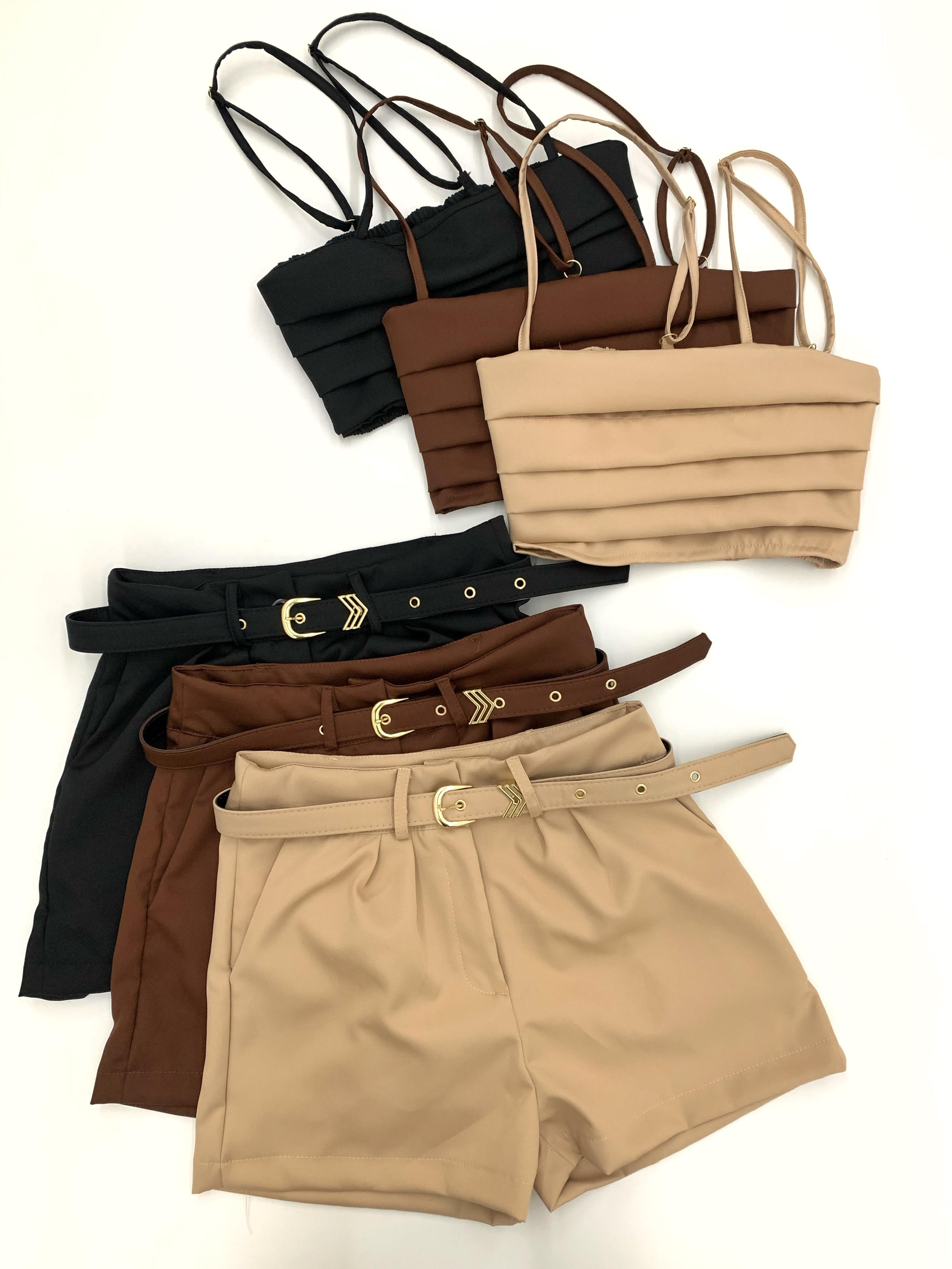 Conjunto em Alfaiataria Cropped de Alça e Shorts com Cinto Anieli Ref. 1743 (12345670018924245513)