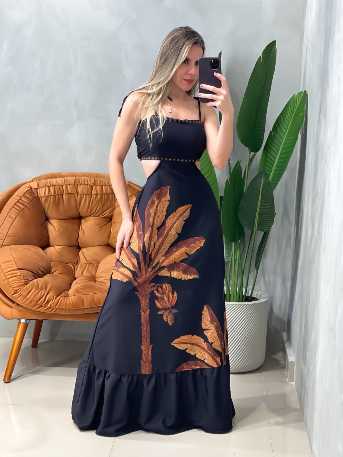 Vestido Longo em Crepe de Alça Decote Costas e Lastex Elisa Ref. 1737 (12345670018924244745)