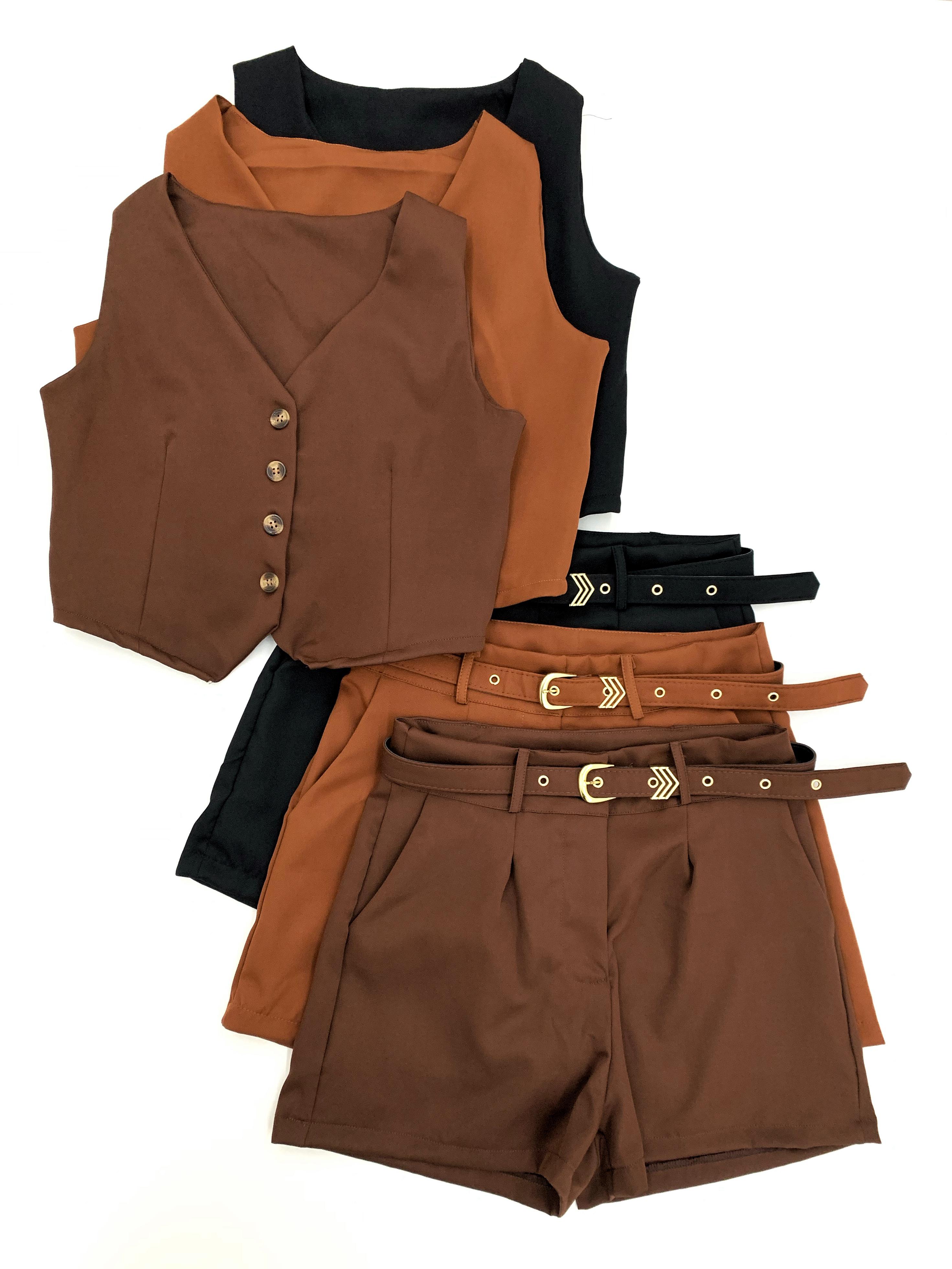 Conjunto em Alfaiataria Colete e Shorts com Cinto Kauane Ref. 1742 (12345670018924245612)