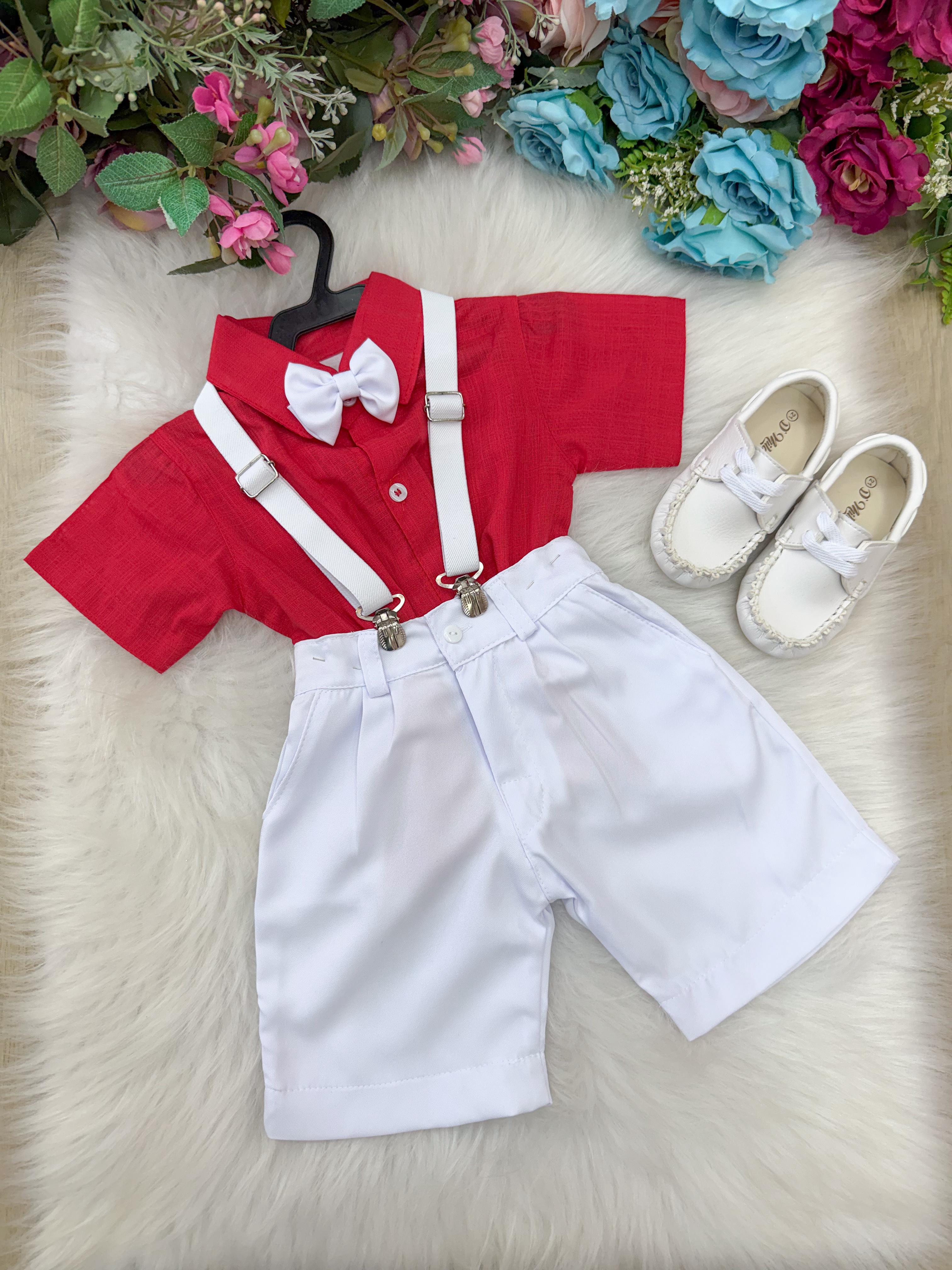 Conjunto Miss Cherry Henry Vermelho Suspensorio Branco (CONJSCHHRNVRMSUPBRNC)