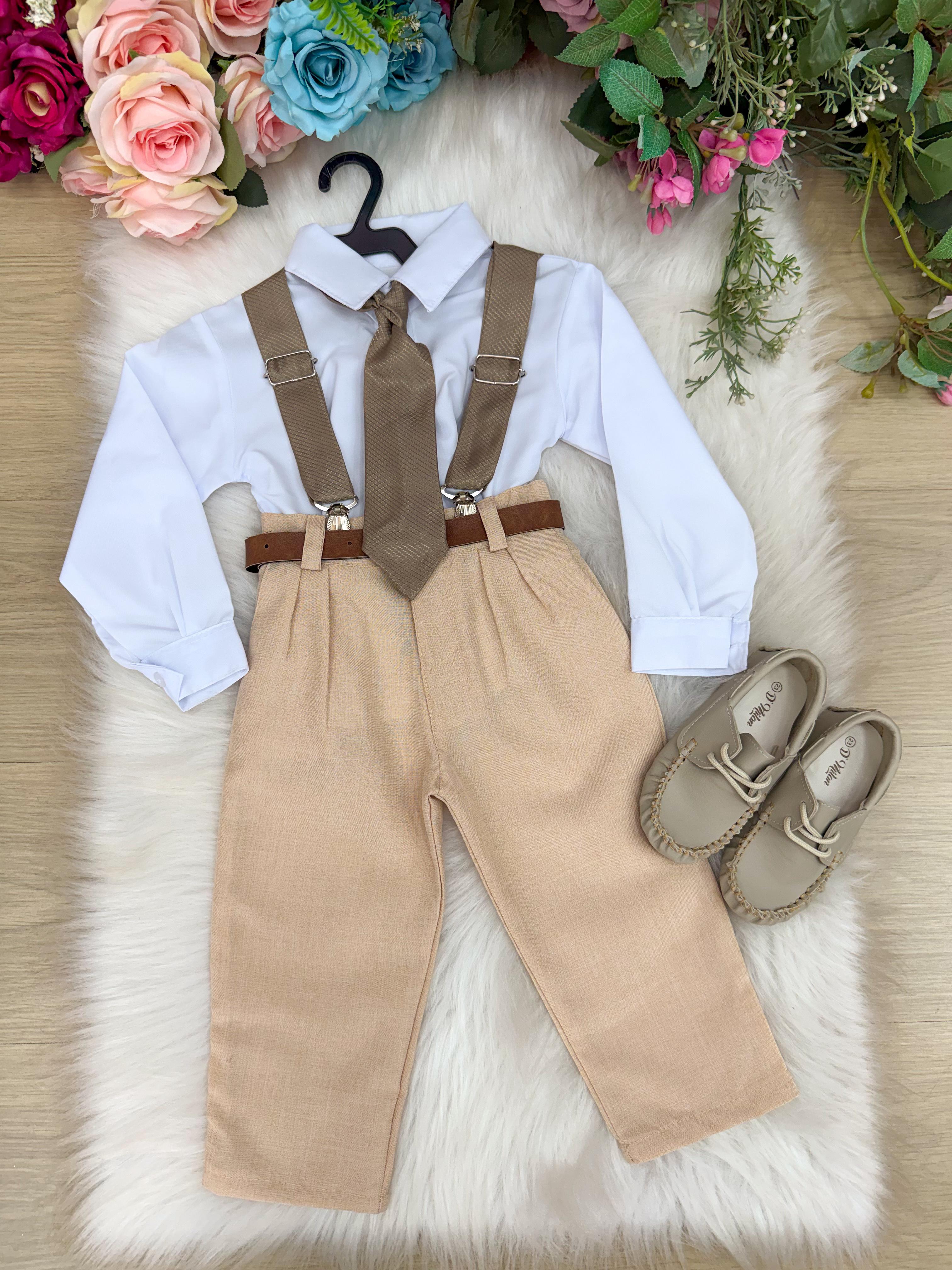 Conjunto Meninos Miss Cherry Rafael Suspensorio Caramelo-Beige (CONJMNOSRAELSPCRMELO)