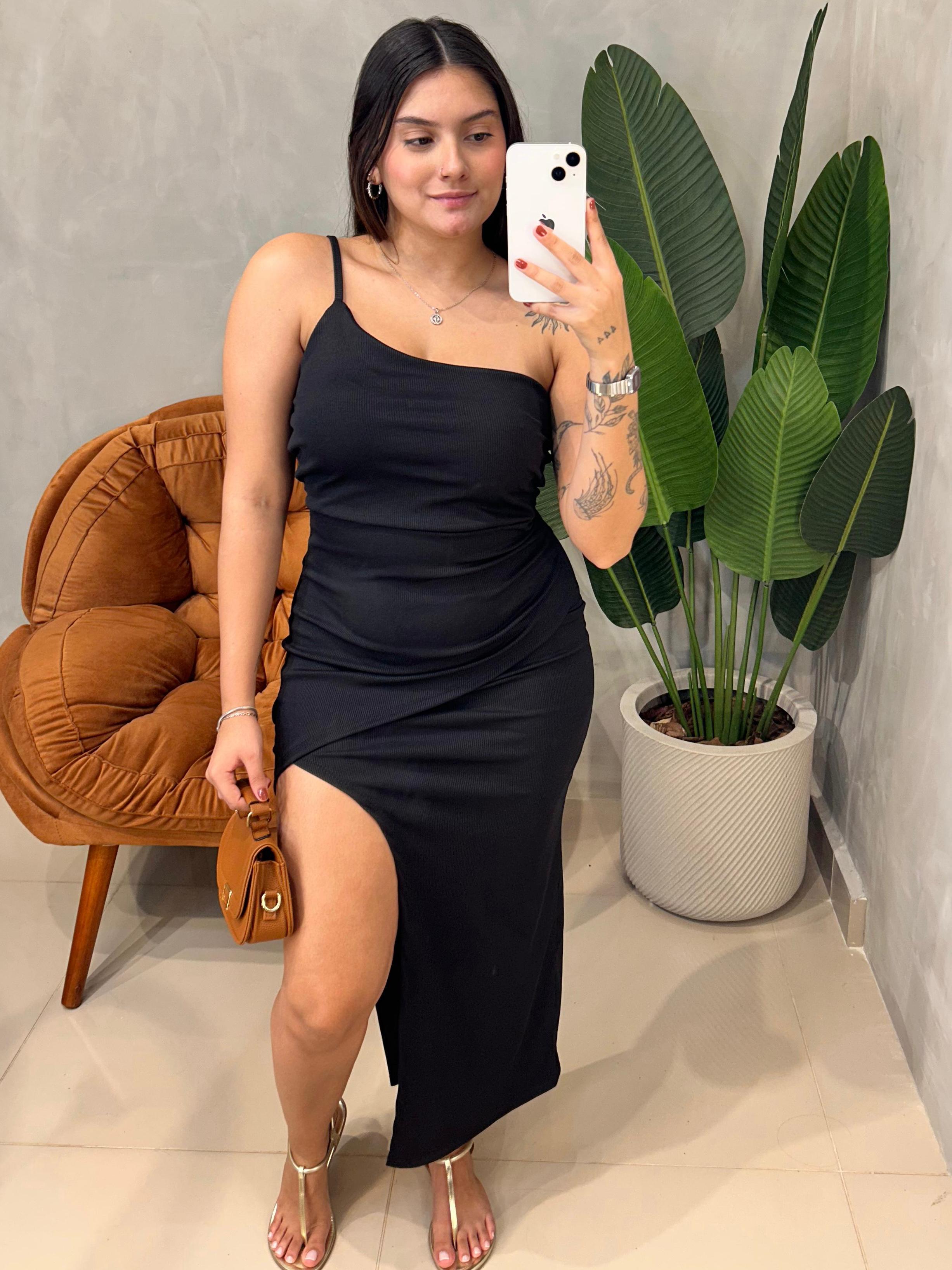 Vestido Midi em Ribana Alça Única Transpassado Roberta Ref. 1762 (12345670018924247104)