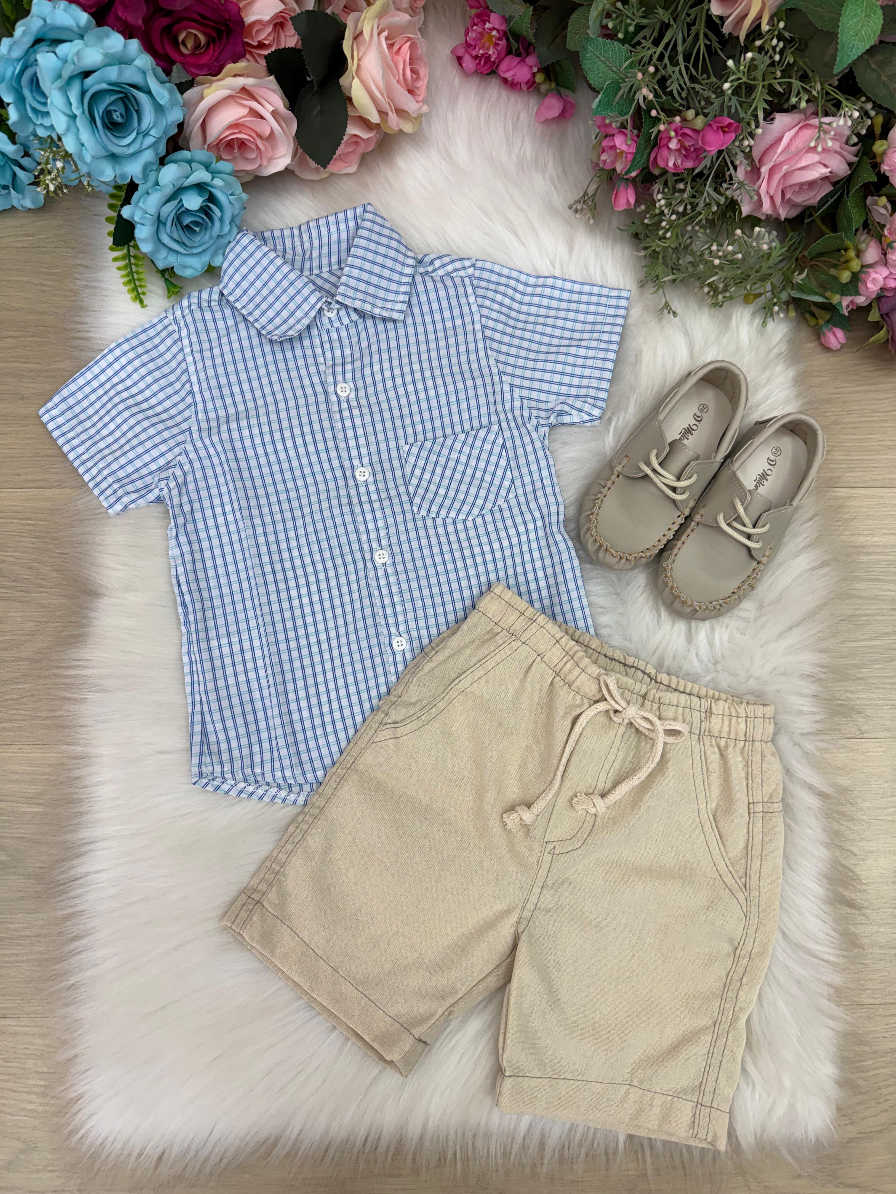Conjunto Meninos Lucas Banana Club Shorts Camisa Azul Listrada (CNJTMNLCBNCBSCMALS)
