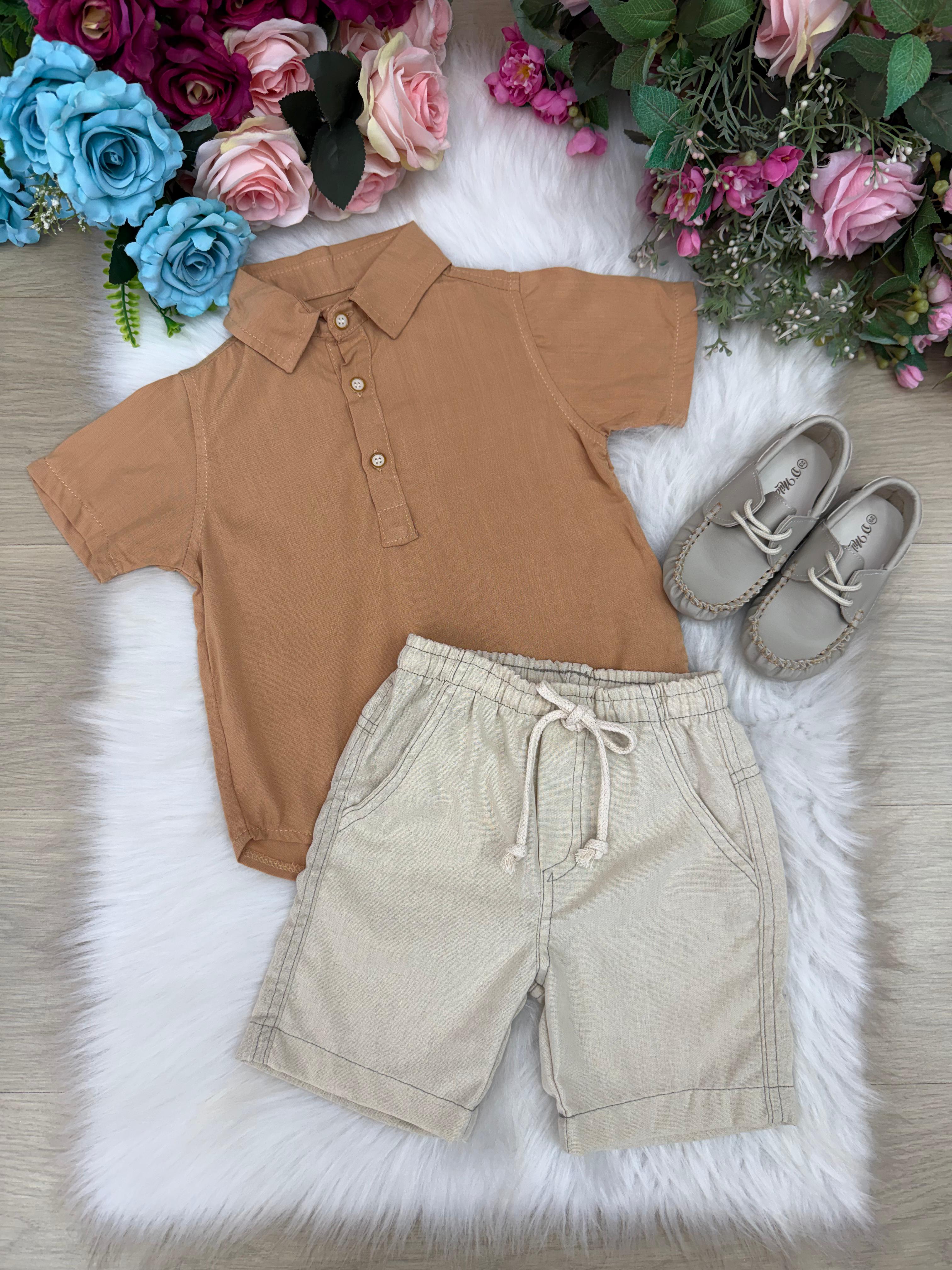Conjunto Meninos Lucas Banana Club Shorts Camisa Marrom (CNJTMNNLCBBSHTSCM)