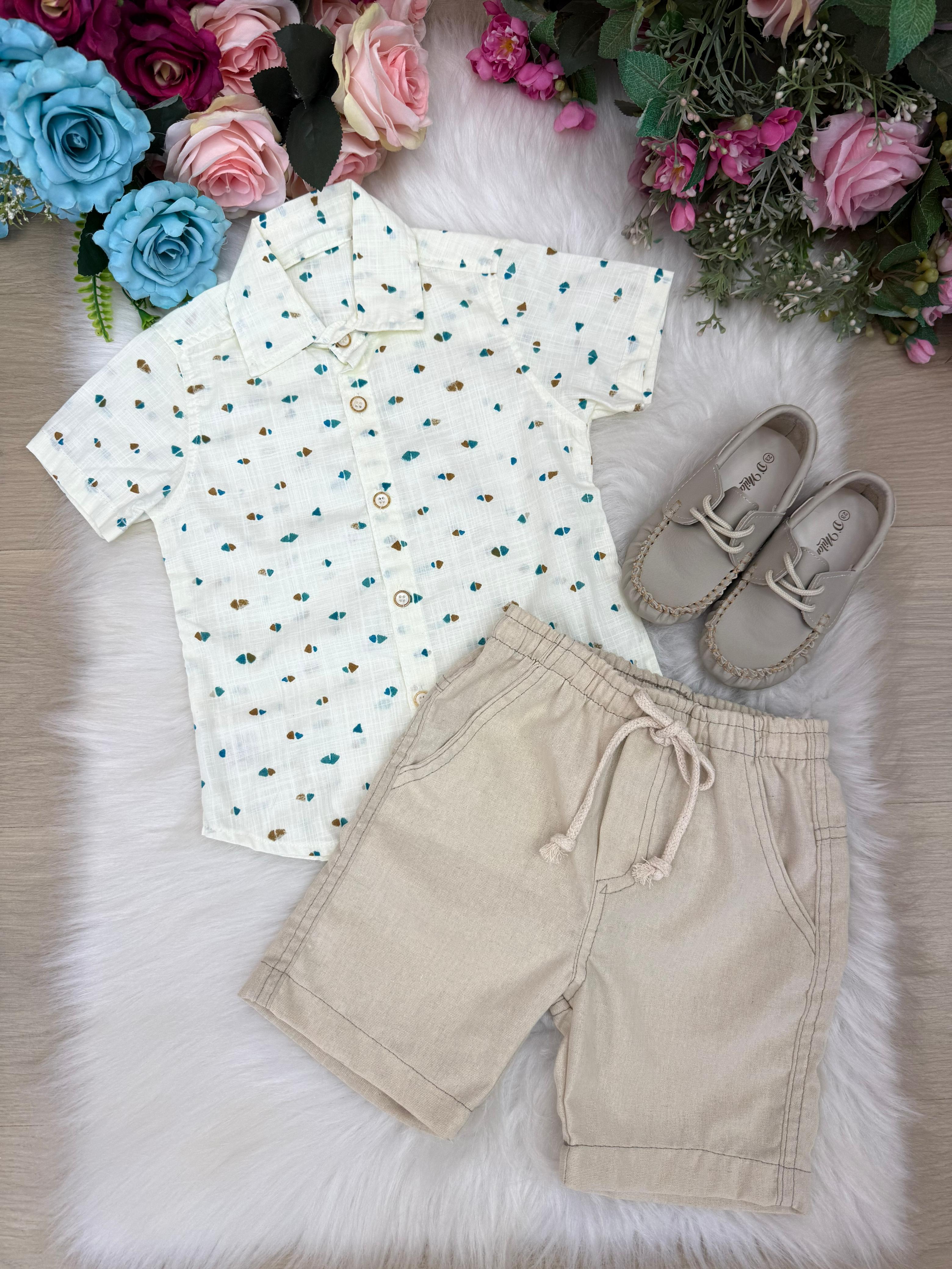 Conjunto Meninos Lucas Banana Club Shorts Linho Camisa Off (CNJMNLBBLCOFF)