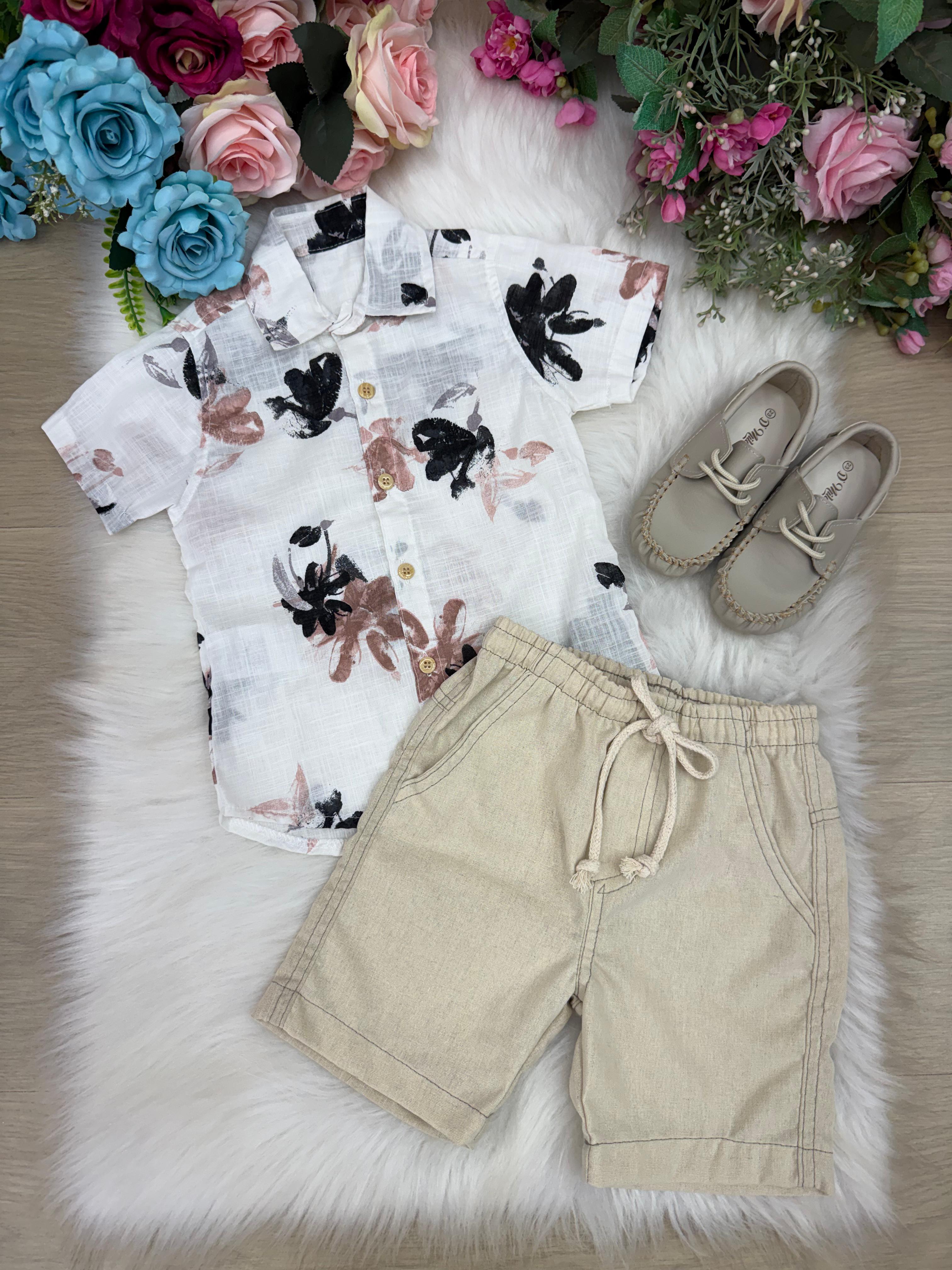 Conjunto Meninos Lucas Banana Club Shorts Linho Camisa Off Florida (CNJMLBNCBSLCOFFFLR)