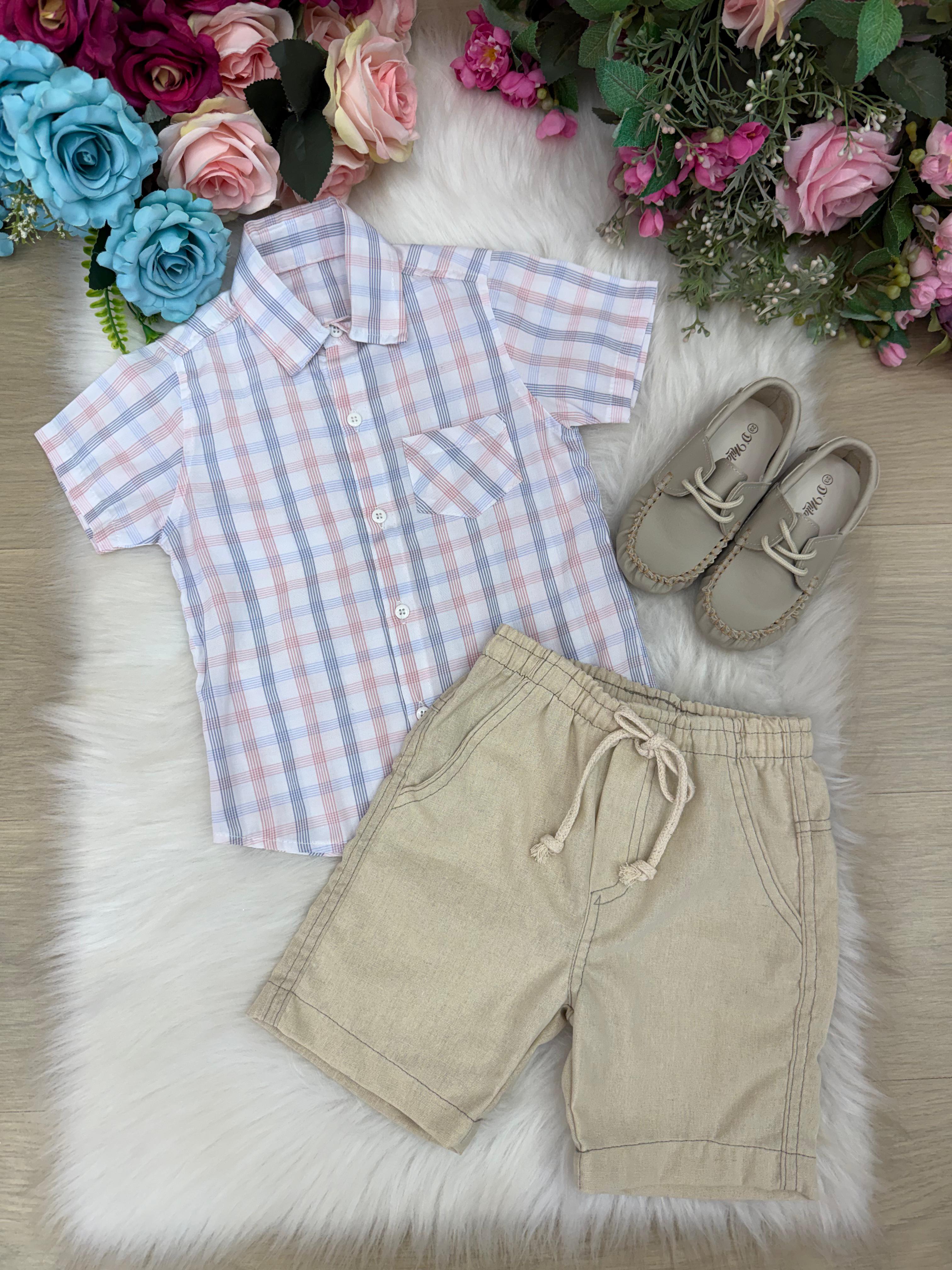 Conjunto Meninos Lucas Banana Club Shorts Linho Camisa Xadrez (CNJMNLCBLCLBLCMSXR)