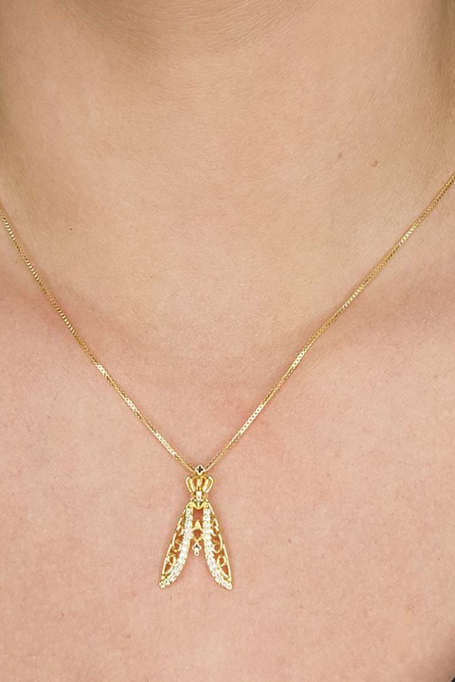 Colar Nossa Senhora Com Zircônias Brancas Banhado em Ouro 18k (3635.18500 18646)