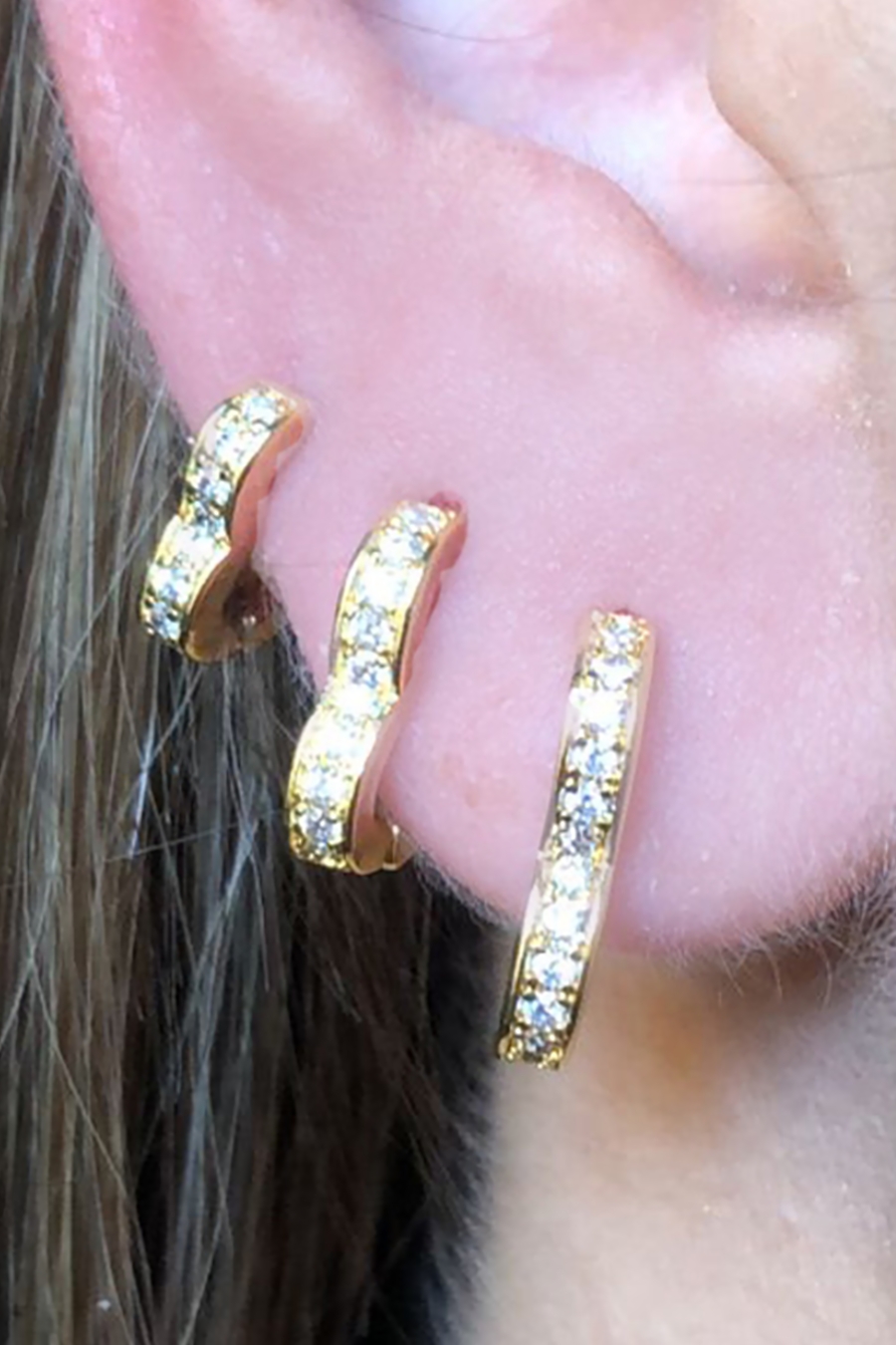 Trio de Brincos de Coração Banhado em Ouro 18k (3525.18500 18572)