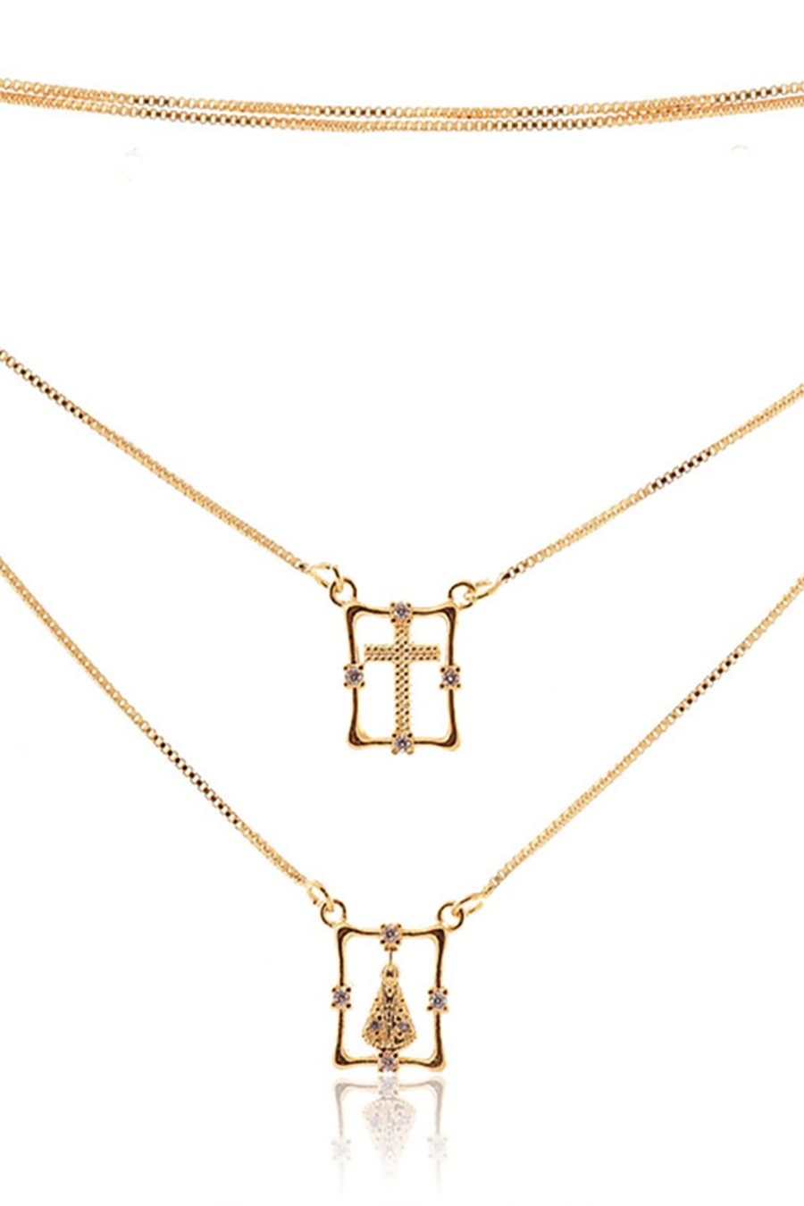 Escapulário Nossa Senhora Aparecida Com Zircônia Banhado em Ouro 18k (CL0048)