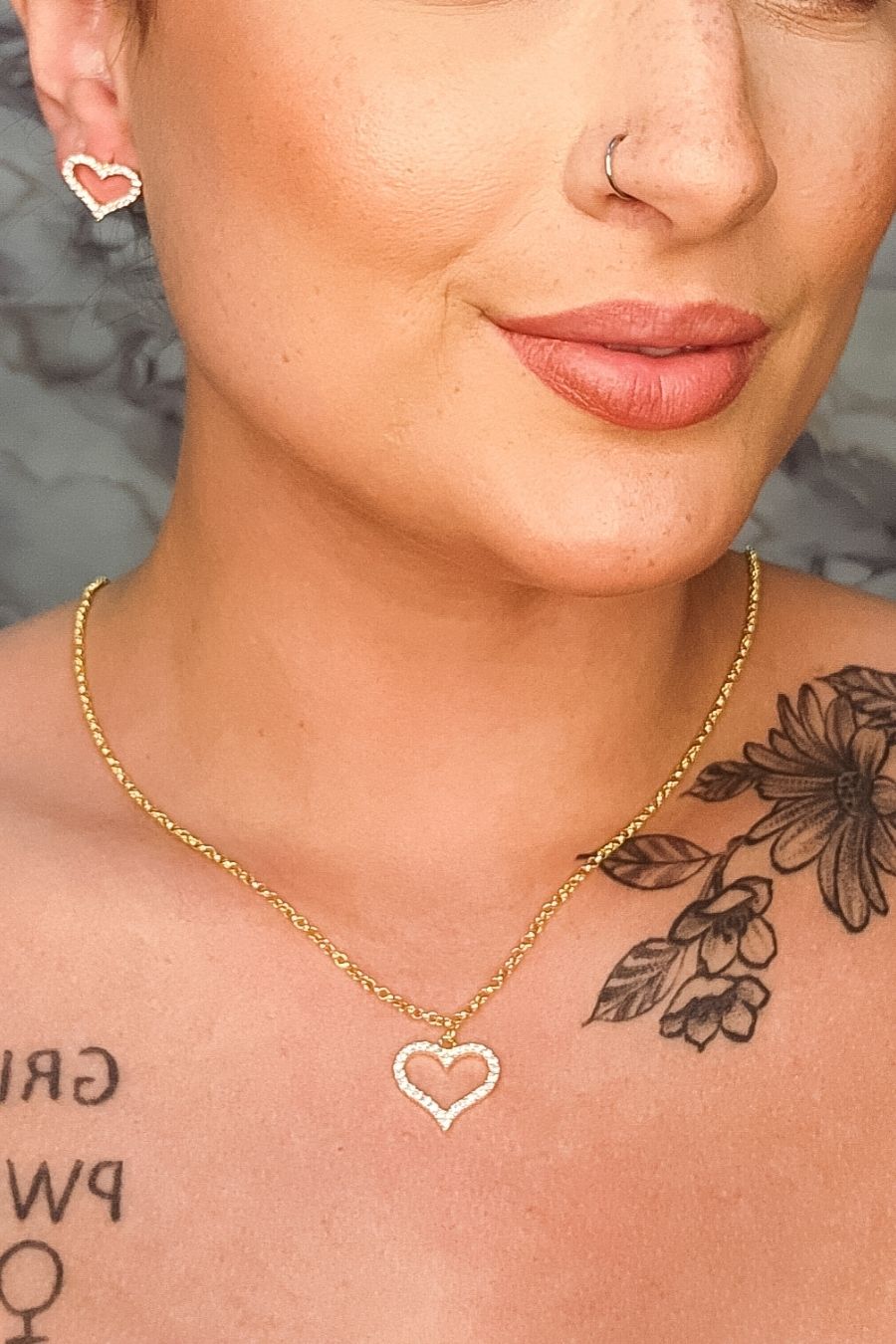 Conjunto de Coração com Zircônia e Corrente em Elos (3678.18500 18685)