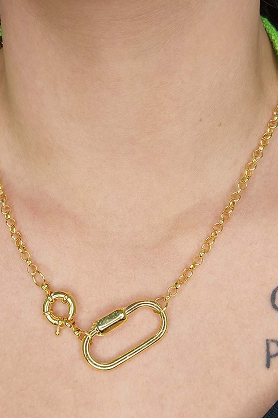 Colar Corrente de Elo Largo com Fecho Boia e Mosquetão Banhado em Ouro 18k (CL0018)