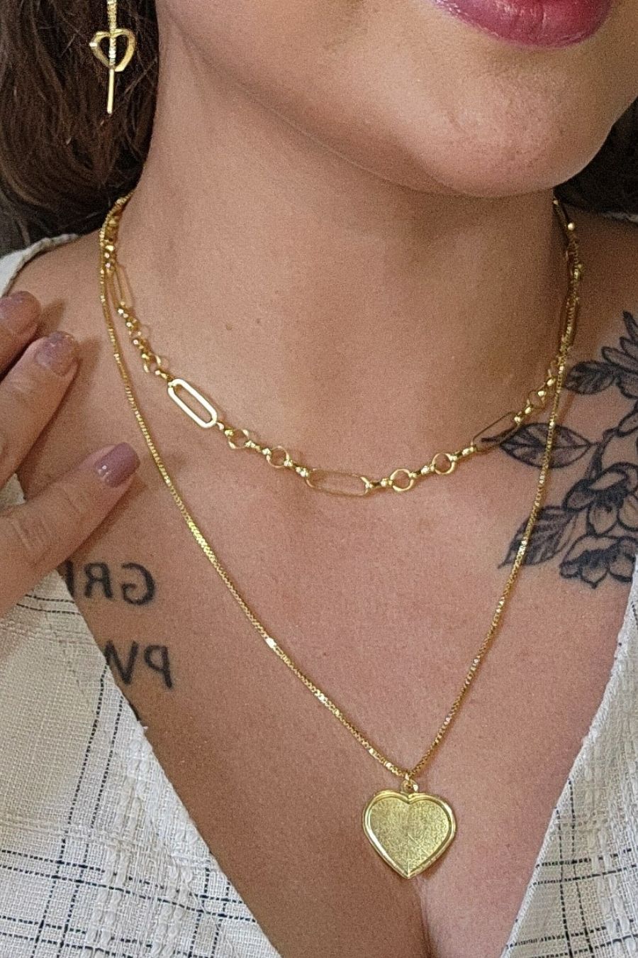 Colar Duplo com Coração Banhado em Ouro 18k (3617.18500 18628)