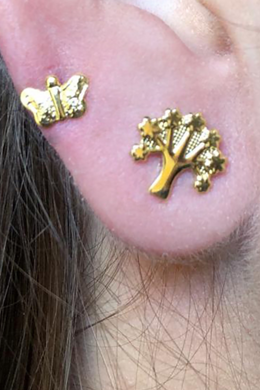 Brinco Duo de Árvore e Borboleta Banhado em Ouro 18k (3460.18500 18533)