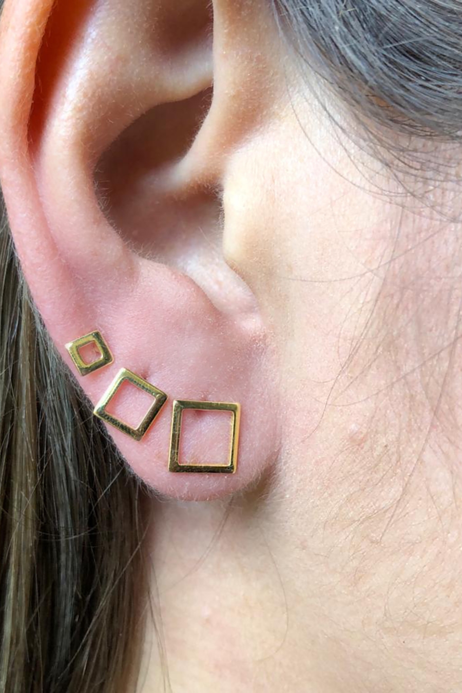 Trio de Brincos Quadrados Banhado em Ouro 18k (3530.18500 18577)