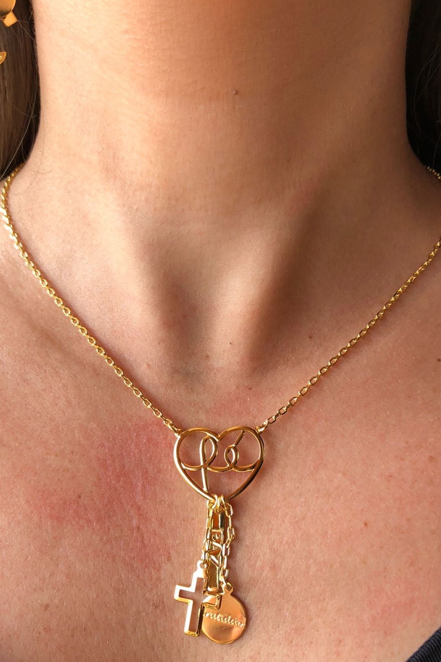 Colar com Pingente da Fé, Da Paz E Da Gratidão Banhado em Ouro 18k (CL0014)