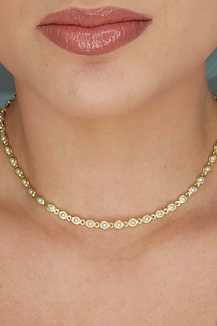 Choker com Corrente de Mini Pérolas Banhado em Ouro 18k (3661.18500 18668)