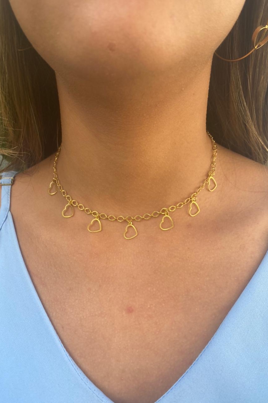 Choker com Corações Banhado em Ouro 18k (CK0002)