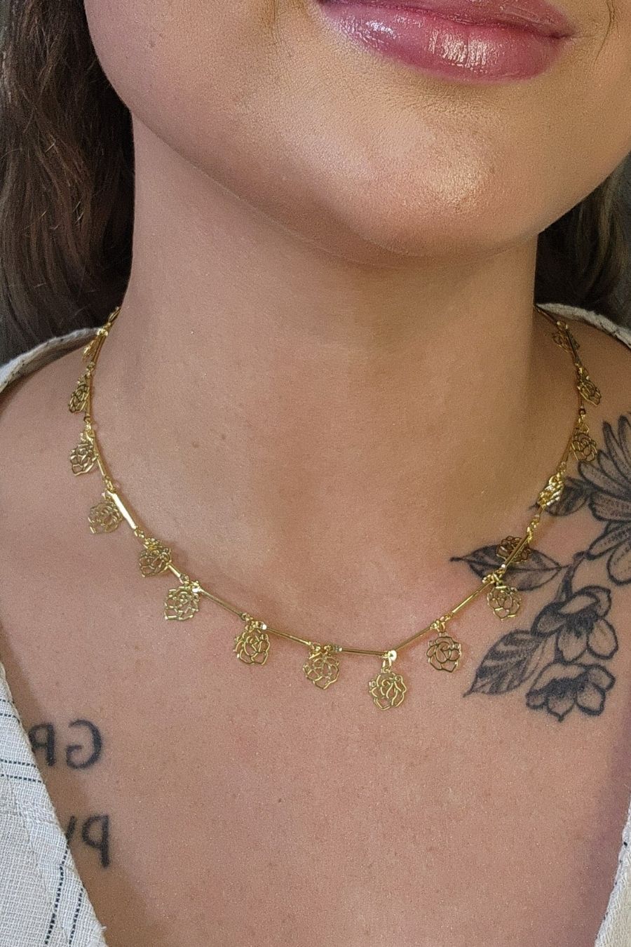Colar com Corrente com Mini Flores Banhado em Ouro 18k (3610.18500 18622)