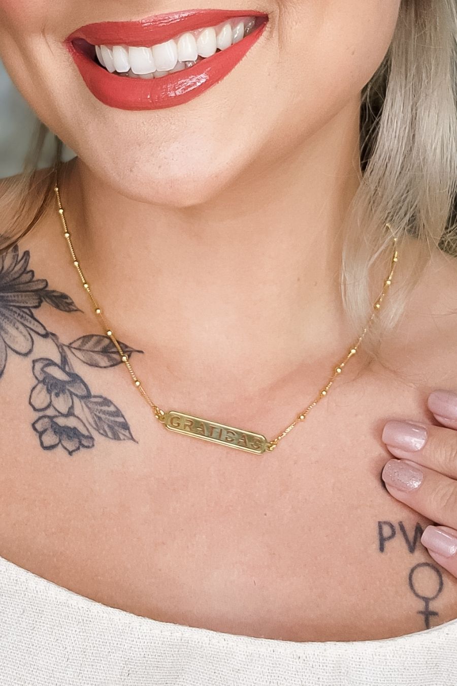 Colar com Corrente e Pingente Gratidão Banhado em Ouro 18k (3616.18500 18627)