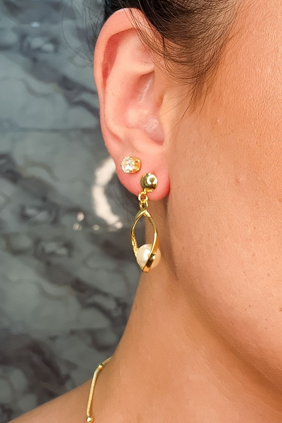 Brinco Médio Suporte Trabalhado para Pérola Banhado em Ouro 18k (3687.18500 18694)