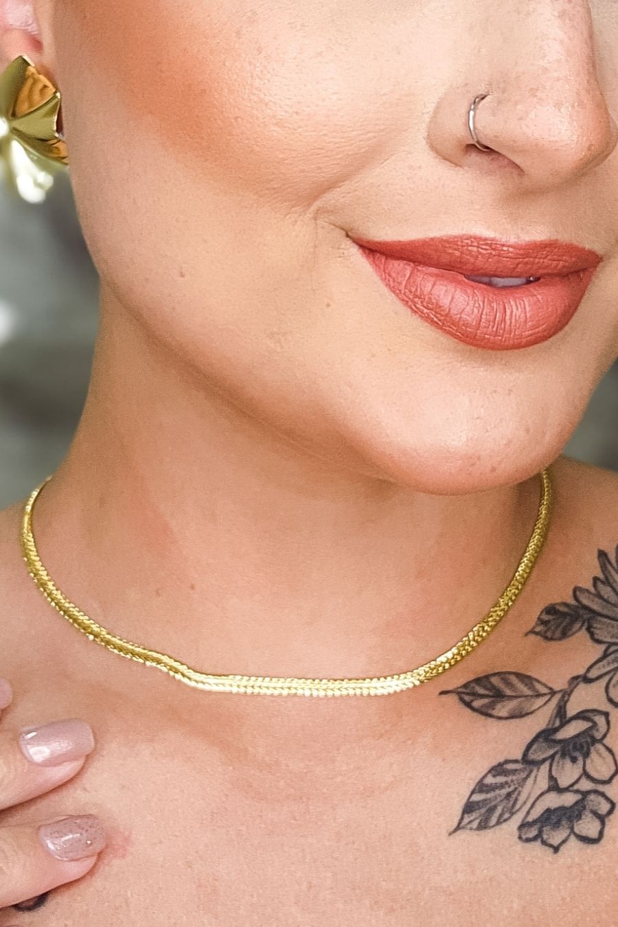 Choker Com Corrente Trabalhada Banhado em Ouro 18k (CK0023)