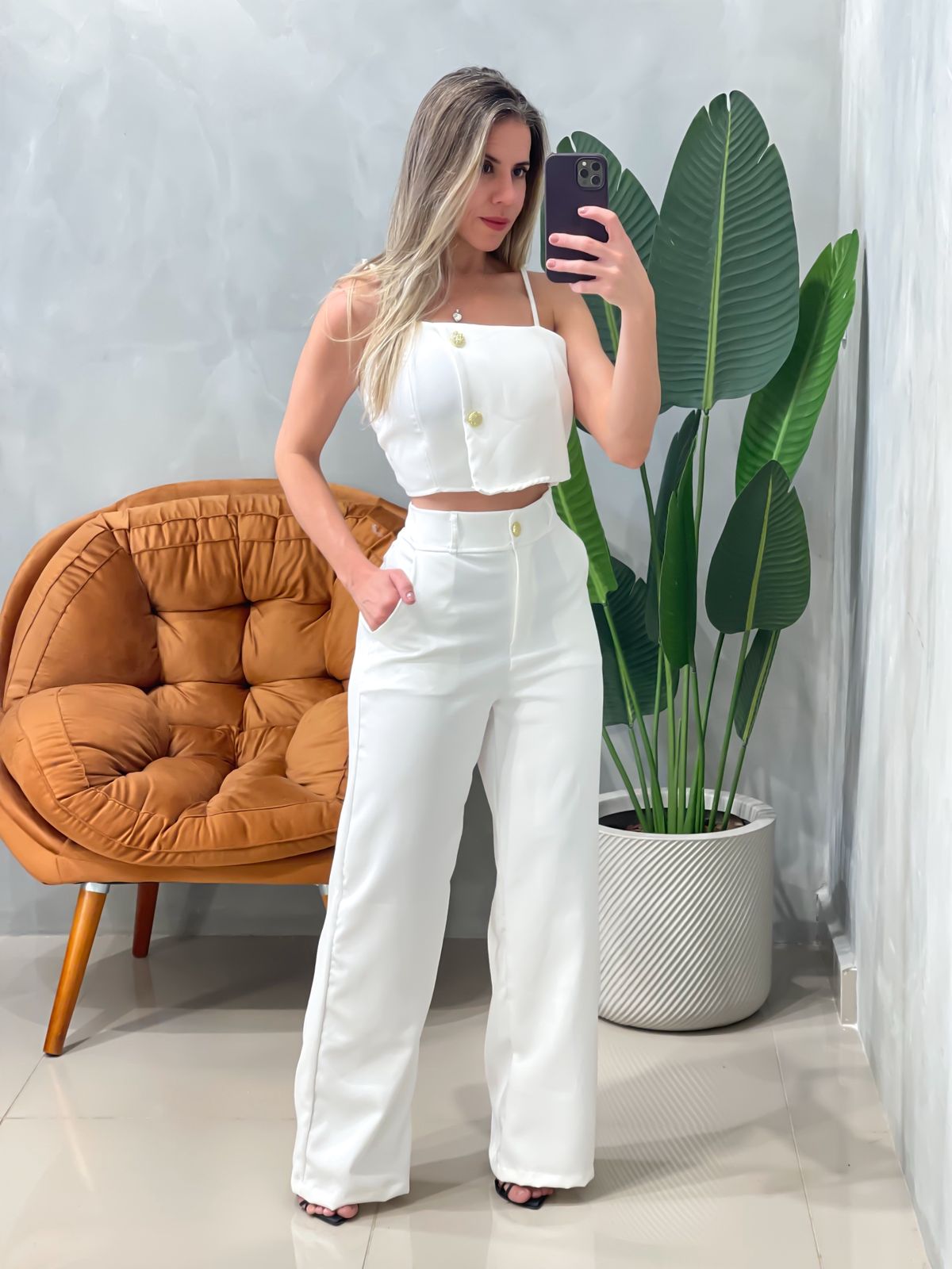 Conjunto em Alfaiataria Calça Pantalona e Cropped Bianca Ref. 1789 (12345670018924249351)