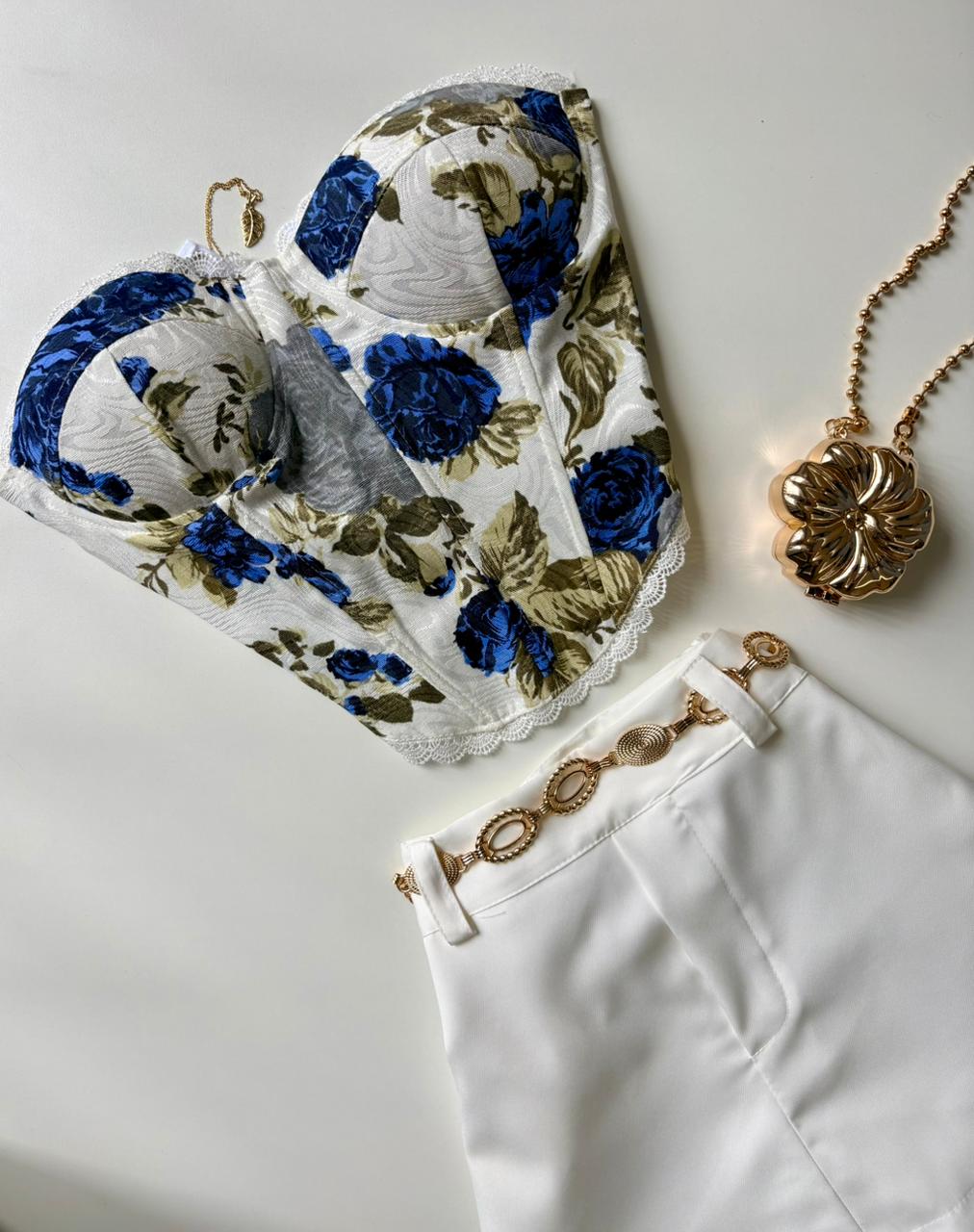 Cropped Corset Estampado com Renda Sabrina Ref. 1859 (12345670018924258117)