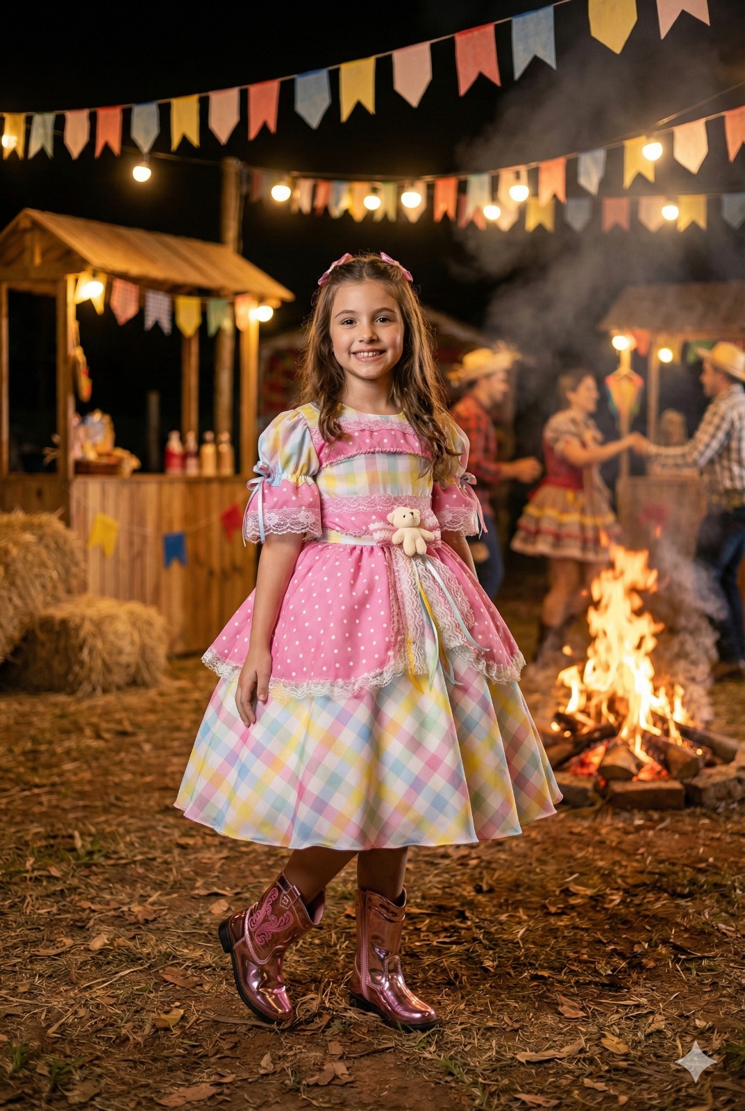 Vestido Marie Junino Luxo Ursinho do Sertão Rosa (VESTJNUBNACLBLXQRMSDSTRSB)