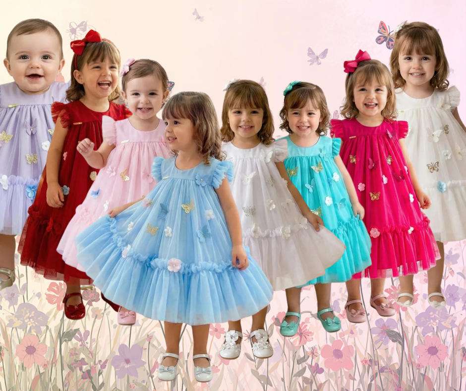 Vestido Vila Lele Jardim das Borboletas Baby Liz (VESTVLJDBORLIZ)