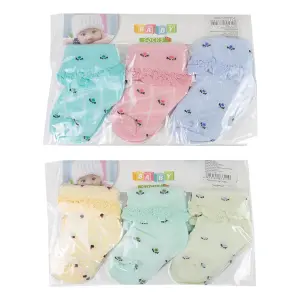 Meias Estampadas p/ Bebê 0-6 meses 3 Pares Cores Sortidas (7321)